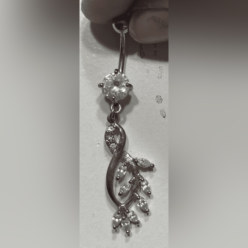 Silver  Gem Dangle Belly Ring